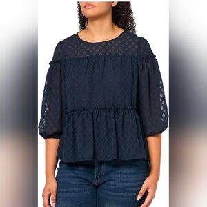 Tommy Hilfiger Blue Lattice Top Blouse Size Small Blue